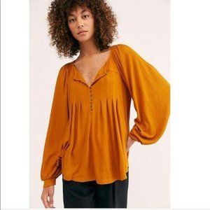 FREE PEOPLE GINGER DEVIN AUTUMN PEARL BISHOP SLEEVE HENLEY KNIT TOP XS NWT